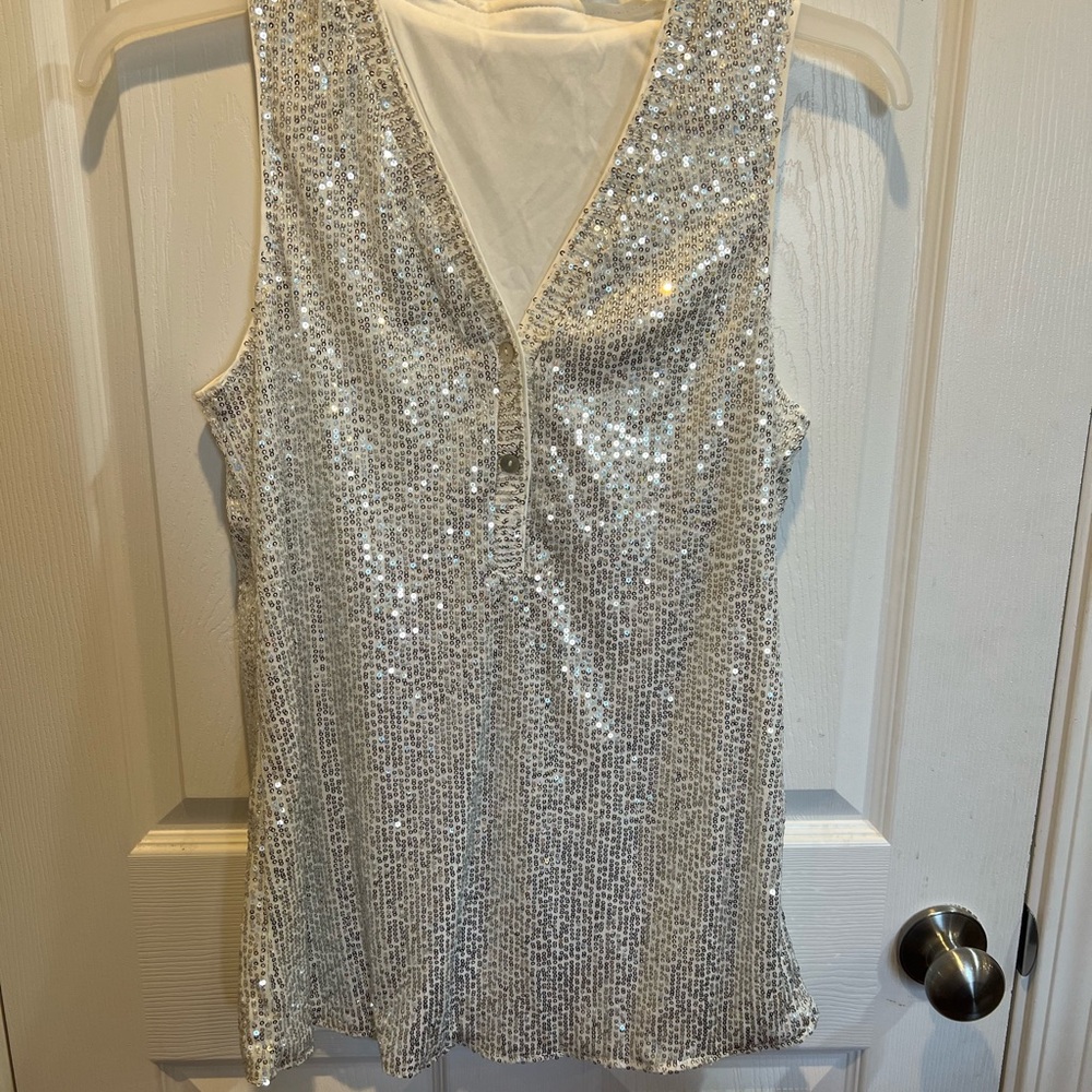 Women's Silver Sequin V-Neck Tank Top